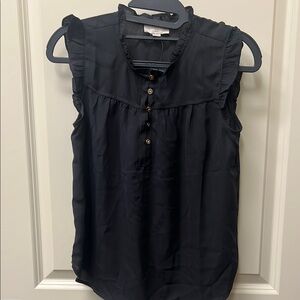 LOFT Outlet Black Sleeveless Ruffled Blouse